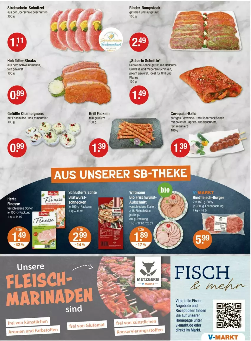 Aktueller Prospekt Vmarkt - Prospekte - von 17.07 bis 23.07.2025 - strona 7 - produkty: angebot, angebote, ball, bio, burger, cevapcici, champignon, champignons, eis, emmentaler, erde, fisch, fleisch, fleischkäse, frischkäse, für grill und pfanne, gewürz, grill, grill und pfanne, Grillkäse, hackfleisch, Halloumi, Holz, ideal für grill, ideal für grill und pfanne, Käse, knoblauch, Omep, paprika, pfanne, rezept, rind, rinder, rinder-rumpsteak, rinderhackfleisch, rindfleisch, rum, rumpsteak, saft, Schal, Schale, schinken, schnitten, schnitzel, schwein, schweine, schweinerücken, steak, steaks, Ti, und pfanne, wein, weine, wiltmann, wurst