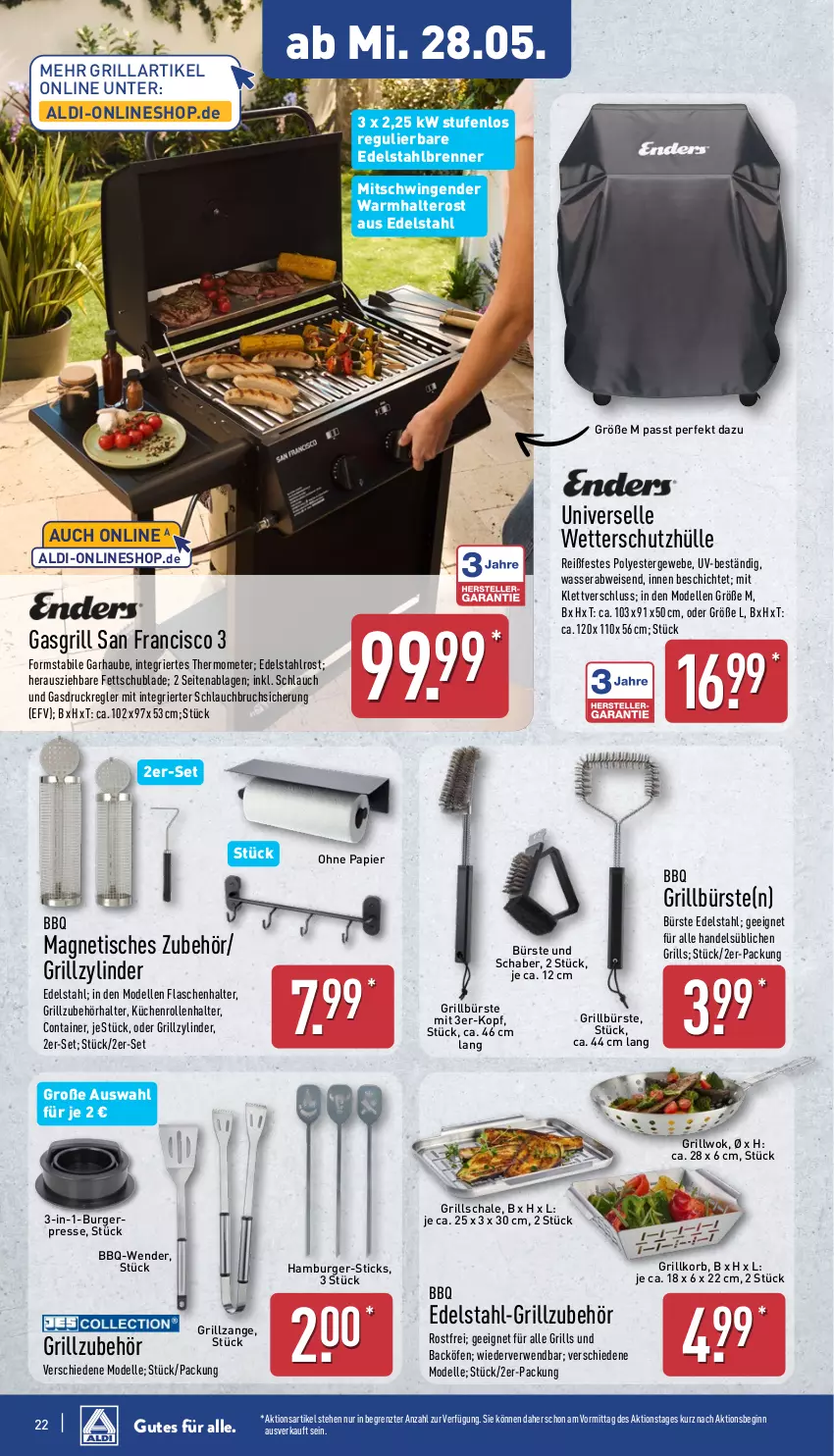 Aktueller Prospekt Aldi Nord - Von Montag - von 26.05 bis 31.05.2025 - strona 22 - produkty: aldi, burger, bürste, Container, dell, edelstahl, eis, elle, flasche, gasgrill, gin, grill, grillzange, Grillzubehör, hamburger, korb, küche, Küchen, küchenrolle, küchenrollen, Mode, papier, rwe, Schal, Schale, schlauch, schutzhülle, thermometer, Ti, tisch, wasser, wok, ZTE