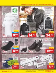 Gazetka promocyjna Netto Marken-Discount - Filial-Angebote - Gazetka - ważna od 26.11 do 26.11.2022 - strona 37 - produkty: angebot, Arbeitssocken, asti, Bau, baumwolle, beco, bio, brie, eis, Fleecejacke, Jacke, Ria, schuhe, shirt, socken, steckdose, Steckdosenleiste, stifte, Tasche, taschen, Ti, tisch, wasser, wolle, ZTE