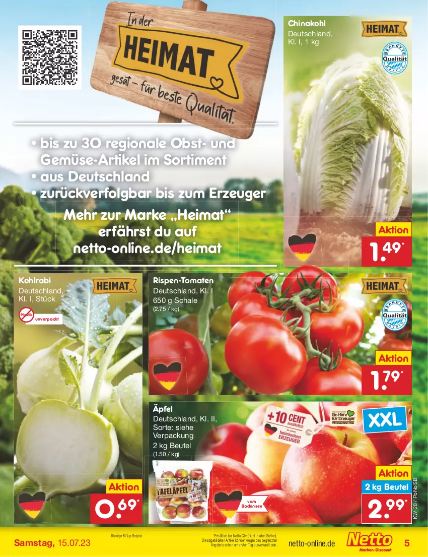 Aktueller Prospekt Netto Marken-Discount - Filial-Angebote - von 10.07 bis 15.07.2023 - strona 5 - produkty: angebot, asti, bestpreis, beutel, eis, kohlrabi, LG, obst, reis, Schal, Schale, Ti, tomate, tomaten, und gemüse, ZTE