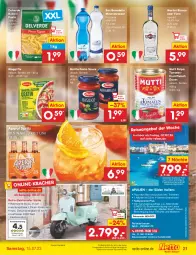 Gazetka promocyjna Netto Marken-Discount - Filial-Angebote - Gazetka - ważna od 15.07 do 15.07.2023 - strona 21 - produkty: akku, Alwa, angebot, aperitif, aperol, barilla, bestpreis, buch, buitoni, buitoni pasta, eier, eis, Elektro, Elektroroller, erde, fleisch, frizzante, frucht, fruchtfleisch, kraft, maggi, maggi fix, martini, mineralwasser, Mutti, pasta, pasta-sauce, pril, reis, reiseveranstalter, Roller, sauce, Ti, tomate, tomaten, trendtours touristik gmbh, uhr, vorteilspreis, wasser, ZTE