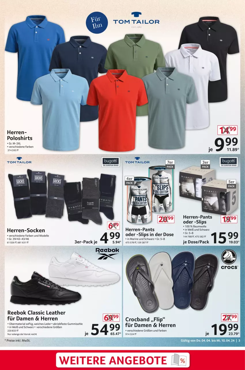 Aktueller Prospekt Selgros - Non Food - von 04.04 bis 10.04.2024 - strona 3 - produkty: angebot, angebote, Bau, baumwolle, brie, dell, eis, elle, herren-pants, herren-socken, Mode, Pants, poloshirt, Reebok, reis, Ria, shirt, shirts, slip, slips, socken, Ti, tom tailor, wolle