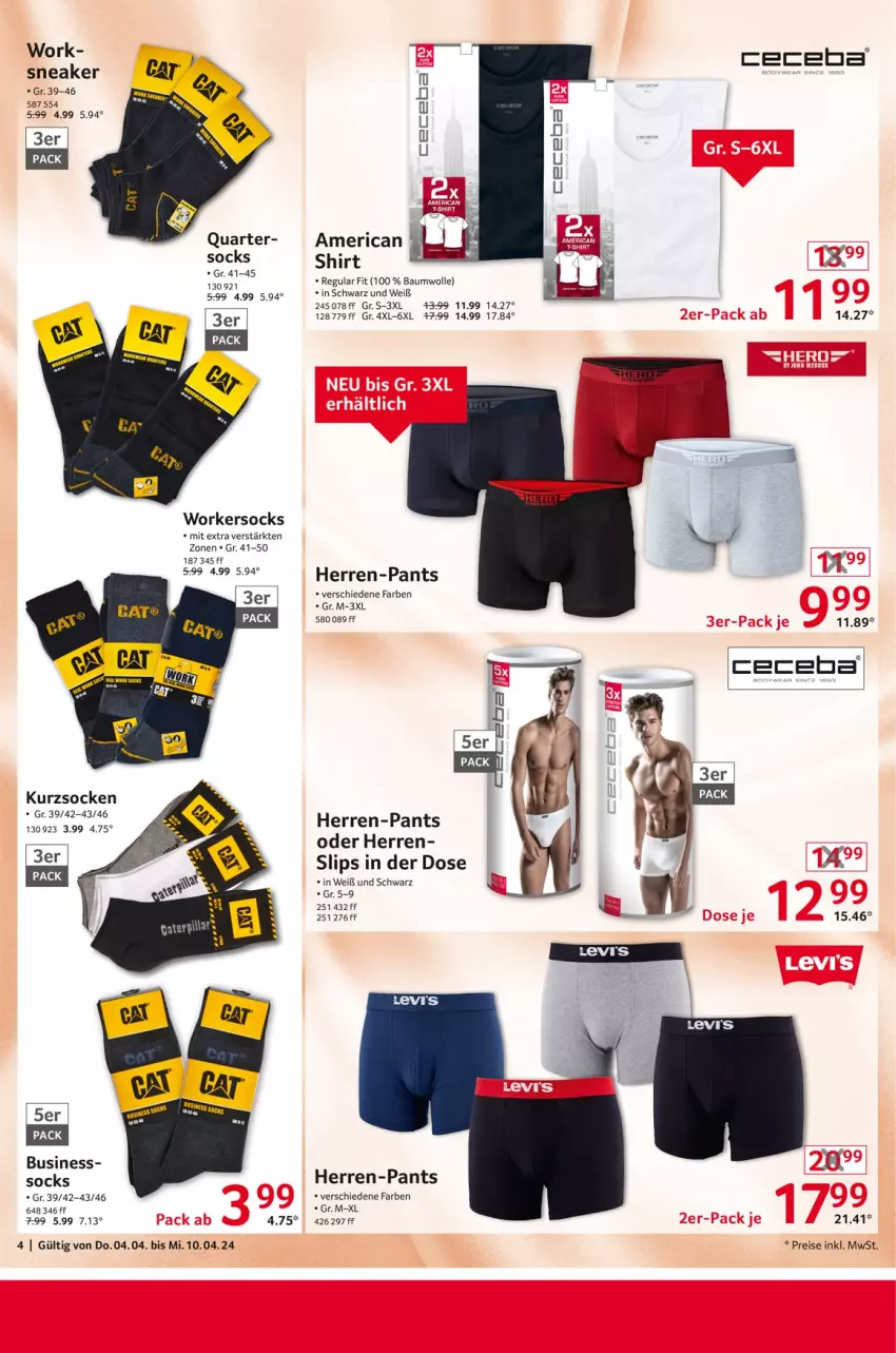 Aktueller Prospekt Selgros - Non Food - von 04.04 bis 10.04.2024 - strona 4 - produkty: Bau, baumwolle, eis, herren-pants, Pants, reis, shirt, slip, slips, sneaker, socken, Ti, wolle