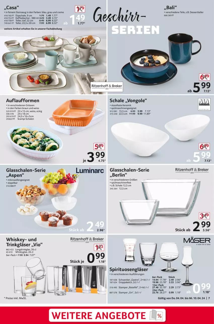 Aktueller Prospekt Selgros - Non Food - von 04.04 bis 10.04.2024 - strona 7 - produkty: Abtei, angebot, angebote, Becher, braun, creme, dessert, Dessertteller, dip, Dipschale, drink, eis, elle, gin, Gläser, grappa, mikrowelle, reis, Schal, Schale, spirituosen, spülmaschinen, teller, Ti, whiskey, whisky, Whiskyglas