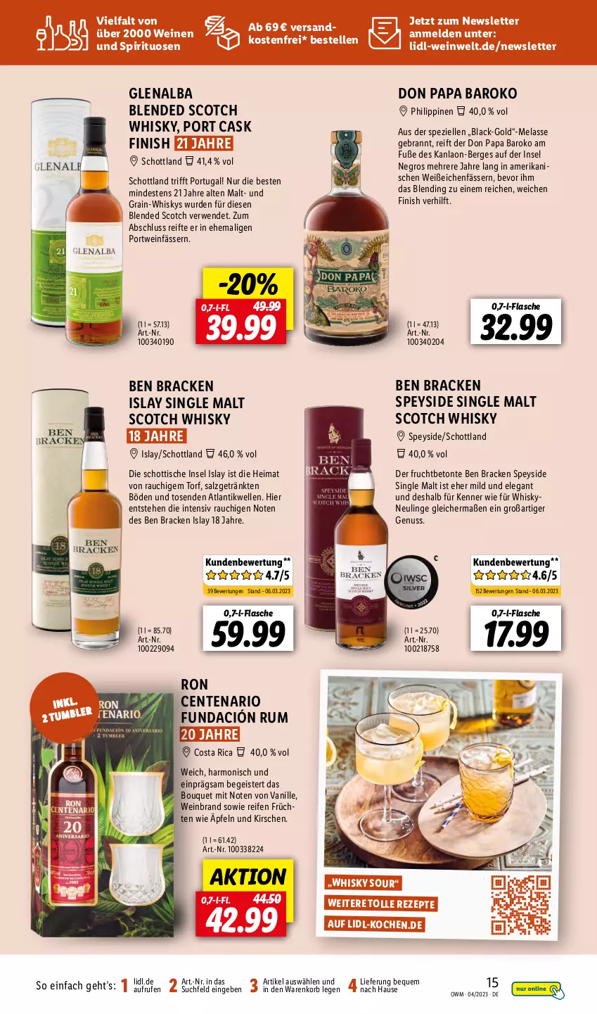 Aktueller Prospekt Lidl - Beste Weine für jeden Anlass - von 01.04 bis 30.04.2023 - strona 15 - produkty: blended scotch, blended scotch whisky, eis, elle, ente, Finish, flasche, frucht, früchte, früchten, getränk, islay single malt, kirsch, kirsche, kirschen, korb, lack, ndk, nuss, Portwein, Rauch, reifen, rezept, rezepte, rum, rwe, salz, schott, scotch, scotch whisky, single malt, Spezi, spirituosen, Ti, tisch, vanille, versandkostenfrei, wein, weinbrand, weine, whisky