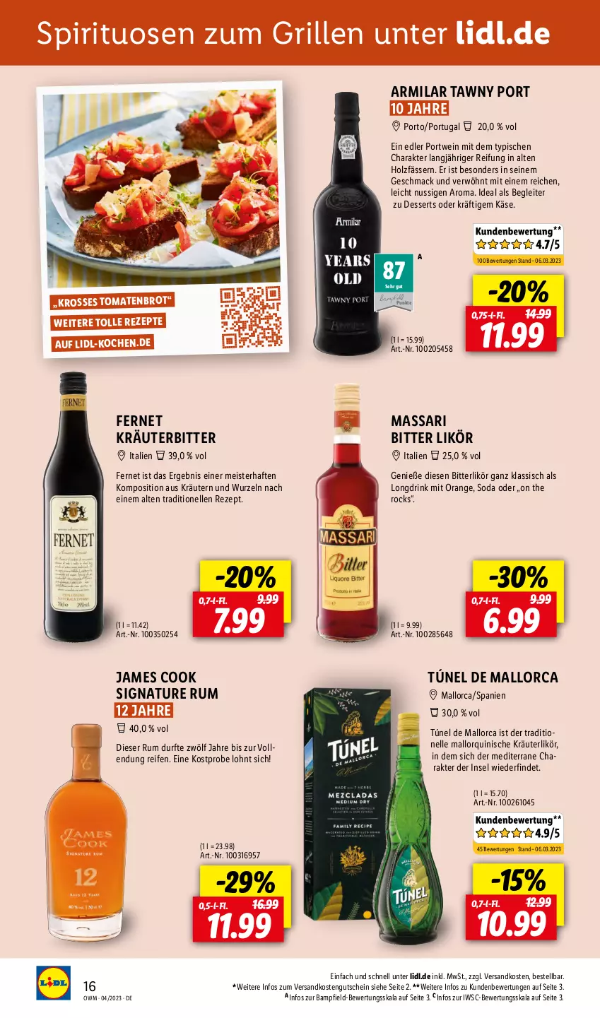 Aktueller Prospekt Lidl - Beste Weine für jeden Anlass - von 01.04 bis 30.04.2023 - strona 16 - produkty: brot, dessert, desserts, drink, eis, elle, Fernet, grill, gutschein, Holz, Käse, kräuter, kräuterlikör, kräutern, likör, mac, Meister, natur, ndk, nuss, orange, Portwein, reifen, rezept, rezepte, rum, Soda, spirituosen, Tawny Port, Ti, tomate, tomaten, wein