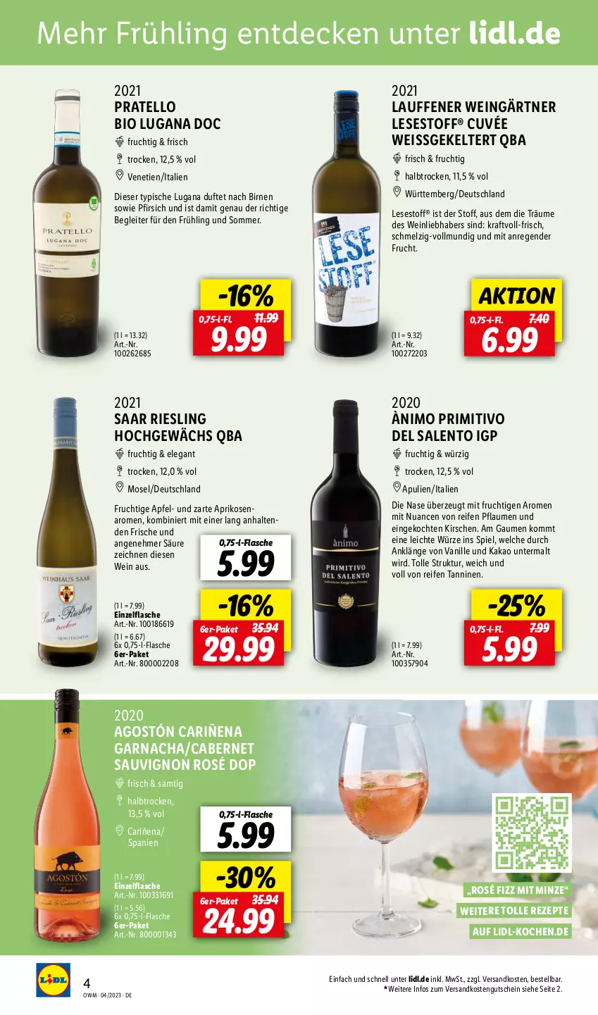 Aktueller Prospekt Lidl - Beste Weine für jeden Anlass - von 01.04 bis 30.04.2023 - strona 4 - produkty: apfel, aprikose, aprikosen, bio, Birnen, cabernet, cabernet sauvignon, cuvée, decke, eis, flasche, frucht, gutschein, kakao, kirsch, kirsche, kirschen, kraft, minze, mit frucht, ndk, Nuance, pfirsich, pflaume, pflaumen, primitivo, reifen, rezept, rezepte, riesling, sauvignon, Ti, vanille, wein