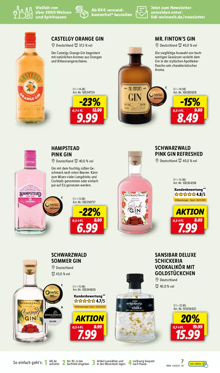 Aktueller Prospekt Lidl - Beste Weine für jeden Anlass - von 01.04 bis 30.04.2023 - strona 7 - produkty: Apotheke, beere, beeren, cocktail, cocktails, drink, drinks, eis, elle, erde, flasche, frucht, gewürz, gin, korb, LG, likör, mac, ndk, orange, orangen, Ria, Schal, Schale, spirituosen, Ti, tisch, versandkostenfrei, vodka, wein, weine