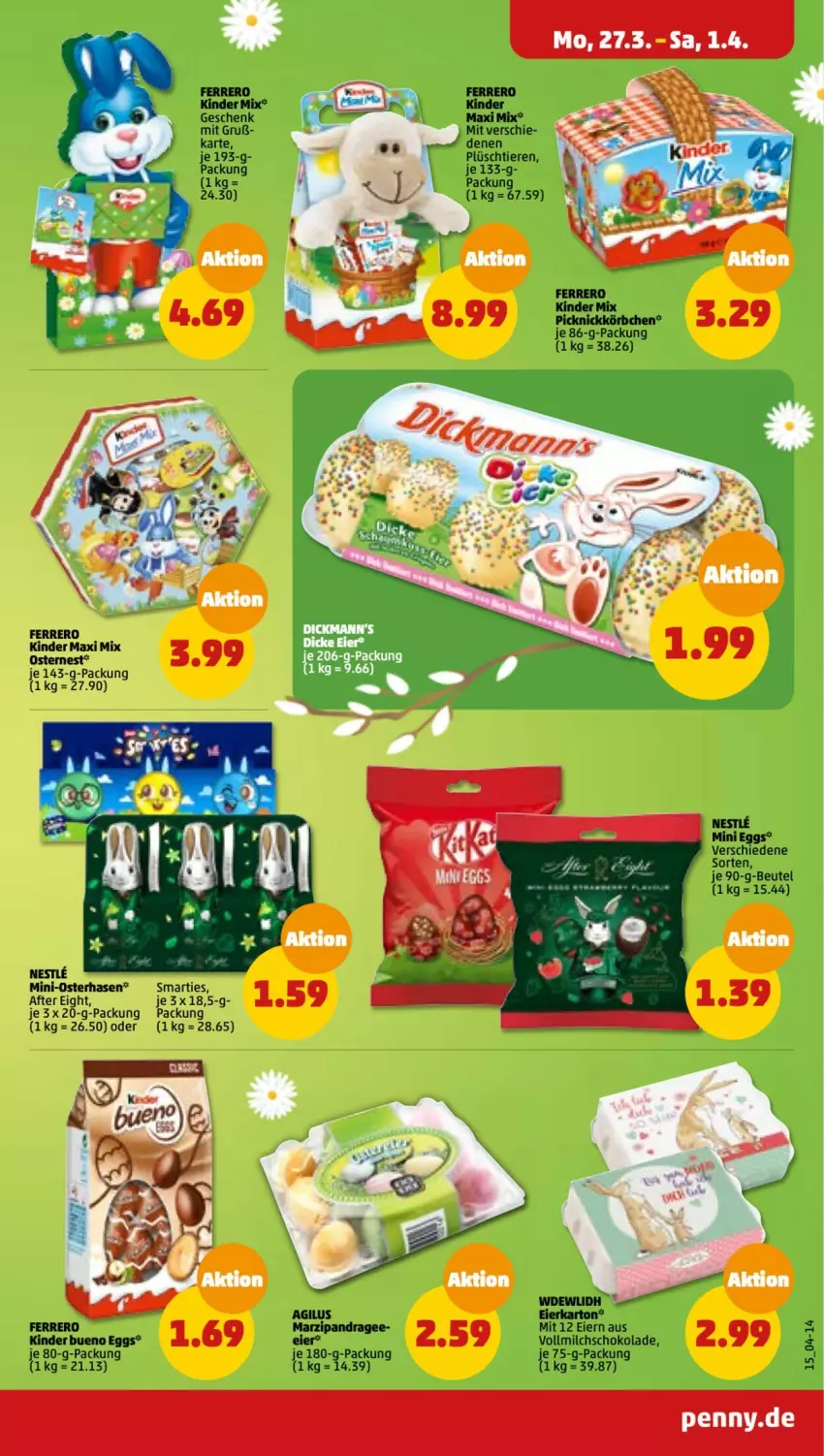 Aktueller Prospekt Penny - Prospekte - von 27.03 bis 01.04.2023 - strona 15 - produkty: beutel, eier, ferrero, Kinder, kinder bueno, Körbchen, marzipan, milch, Plüsch, schoko, schokolade, smarties, Ti, Tiere, vollmilch