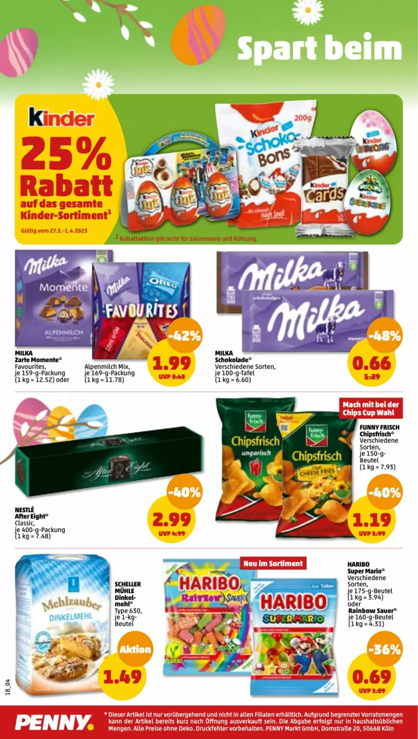 Aktueller Prospekt Penny - Prospekte - von 27.03 bis 01.04.2023 - strona 18 - produkty: after eight, alpenmilch, auer, beutel, eis, ente, Kinder, LG, milch, milka, reis, schoko, schokolade, Ti, ZTE