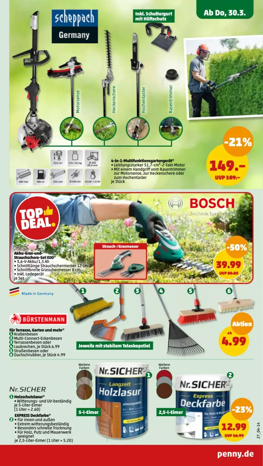 Aktueller Prospekt Penny - Prospekte - von 27.03 bis 01.04.2023 - strona 27 - produkty: akku, auer, Brei, eimer, eis, elle, Garten, Germ, heckenschere, Holz, holzschutz, ladegerät, messer, Motorsense, rasen, rasentrimmer, Rauch, rwe, Schere, Strauchschere, Ti