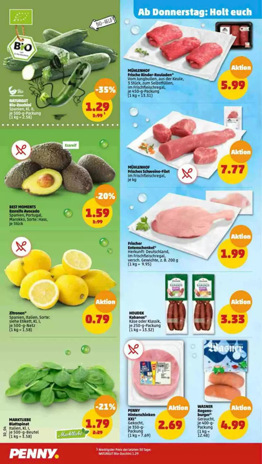 Aktueller Prospekt Penny - Prospekte - von 27.03 bis 01.04.2023 - strona 30 - produkty: beutel, burger, eis, ente, Entenschenkel, fleisch, henkel, hinterschinken, houdek, jungbullen, kabanos, Käse, Rauch, regal, reis, rind, rinder, rinder-rouladen, rouladen, schenkel, schinken, schwein, schweine, tee, Ti, wein, weine, zitrone, zitronen, ZTE