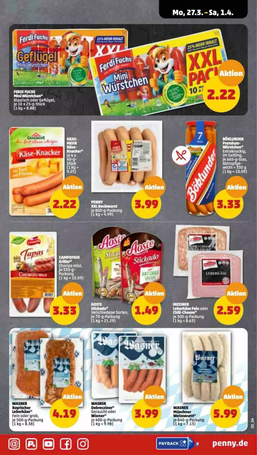 Aktueller Prospekt Penny - Prospekte - von 27.03 bis 01.04.2023 - strona 5 - produkty: bio, debrecziner, eis, Geflügel, Käse, leberkäs, leberkäse, oreo, Rauch, tee, Ti, wiener, wurst