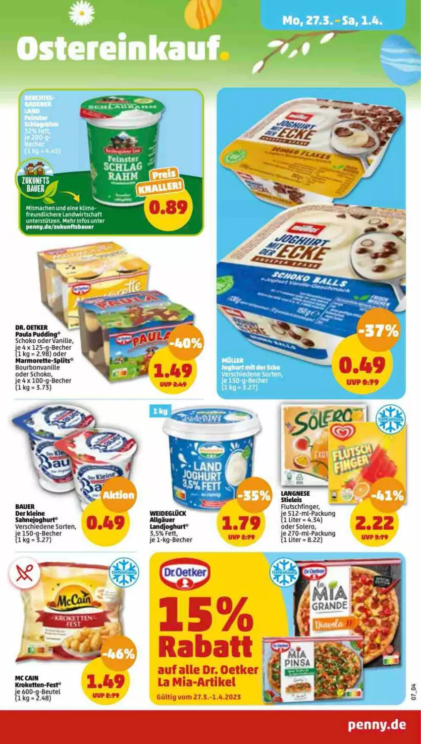 Aktueller Prospekt Penny - Prospekte - von 27.03 bis 01.04.2023 - strona 7 - produkty: auer, Bau, Bauer, Becher, beutel, bourbon, bourbonvanille, Dr. Oetker, ente, joghur, joghurt, leine, LG, mac, marmorette, Paula, paula pudding, pudding, sahne, Sahnejoghurt, schoko, Ti, vanille