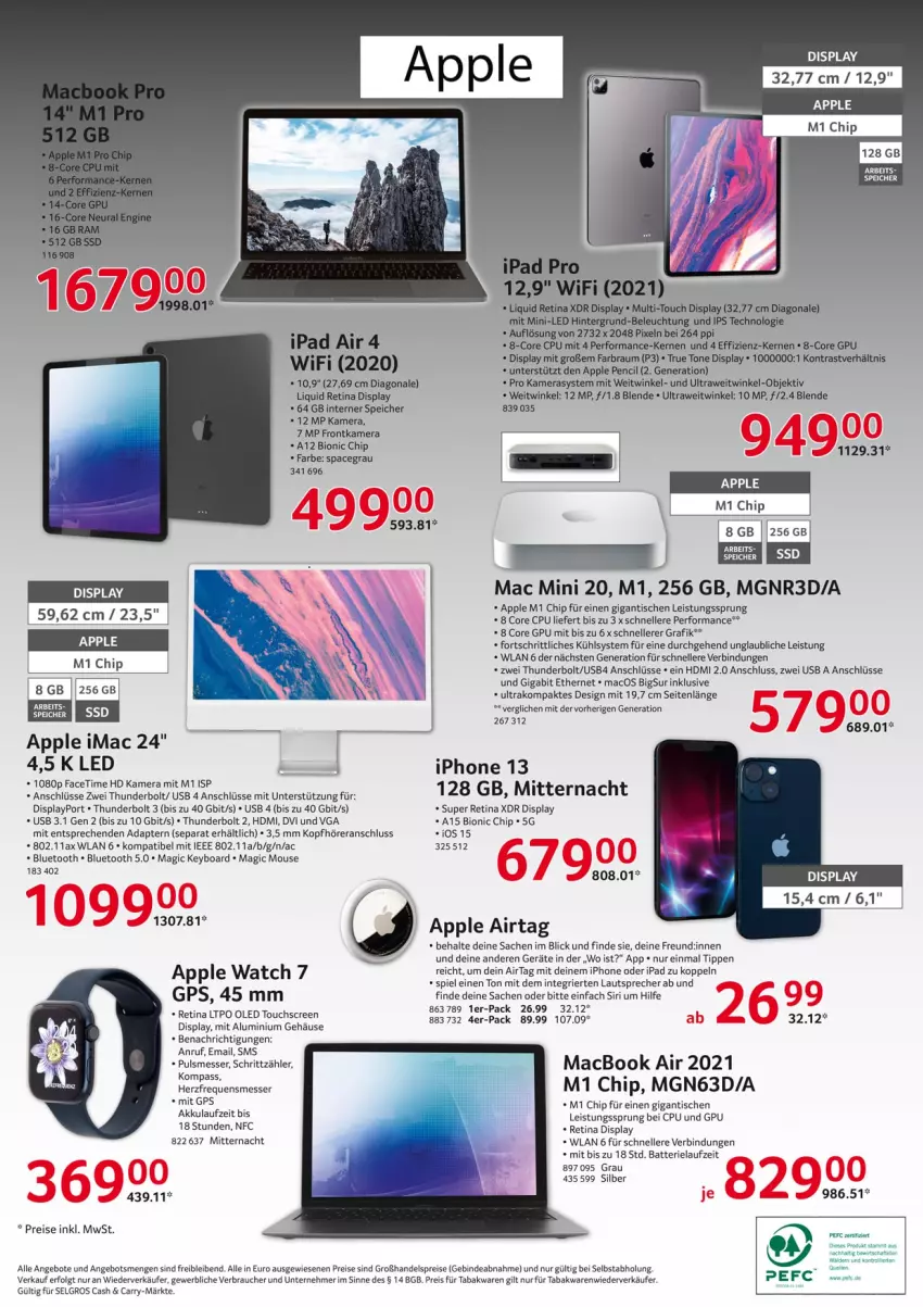 Aktueller Prospekt Selgros - Nonfood - von 19.05 bis 25.05.2022 - strona 44 - produkty: adapter, akku, angebot, angebote, Apple, Apple AirTag, Apple Pencil, batterie, beleuchtung, bio, eis, elle, frontkamera, GPS, HDMI, ipad, ipad air, iphone, IPhone 13, kamera, Kameras, kopfhörer, lautsprecher, LG, mac, macbook, macbook air, messer, Rauch, reis, sac, ssd, Ti, tisch, touchscreen, usb