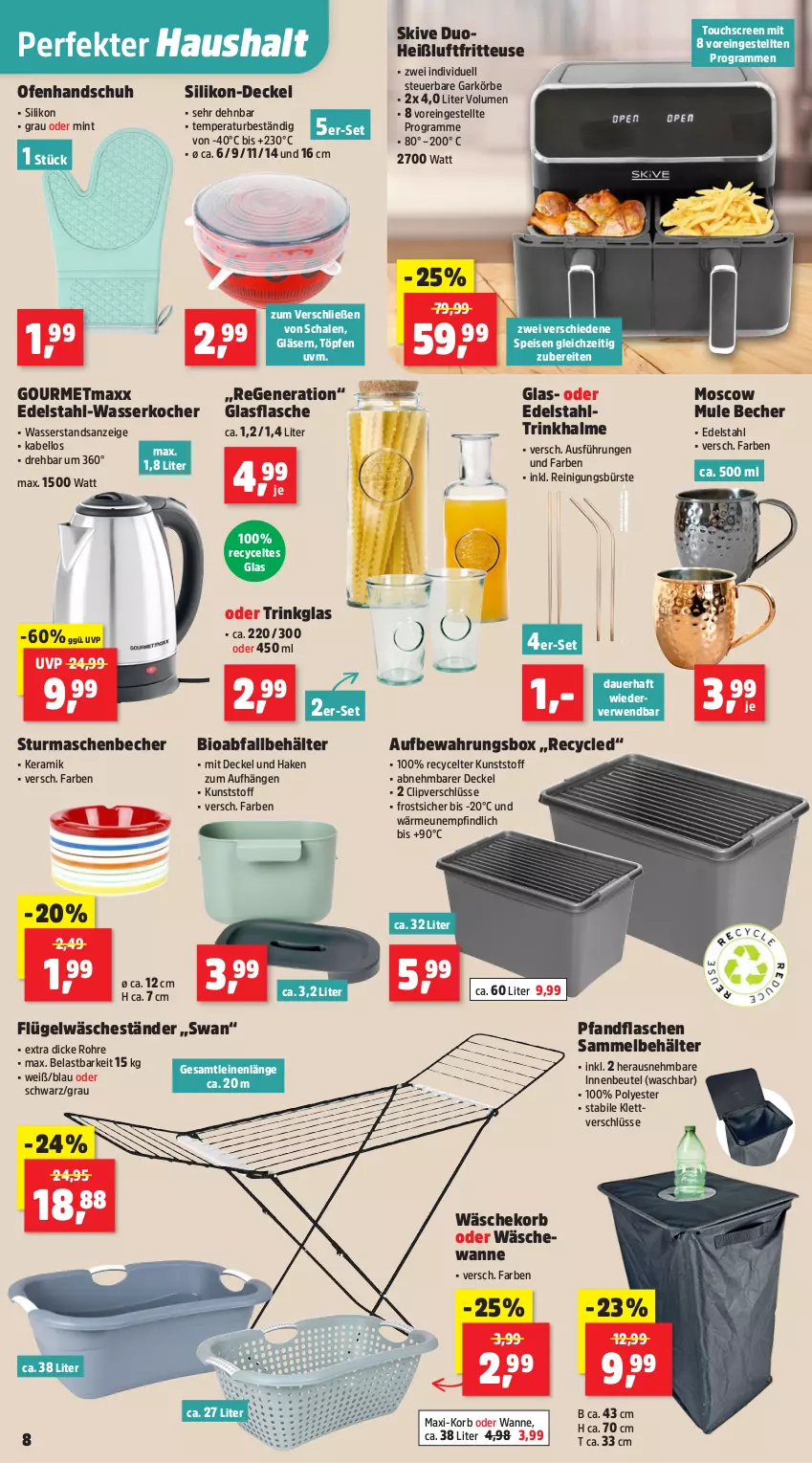Aktueller Prospekt Thomas Philipps - von 01.09 bis 06.09.2025 - strona 10 - produkty: auer, aufbewahrungsbox, Becher, Behälter, beutel, bio, bürste, decke, Deckel, edelstahl, eis, flasche, fritteuse, Gläser, glasflasche, gourmetmaxx, Heißluftfritteuse, Kocher, korb, leine, mint, Ofen, Reinigung, reinigungsbürste, rwe, Schal, Schale, Ti, touchscreen, trinkglas, Trinkhalme, Wanne, wäschekorb, wasser, wasserkocher