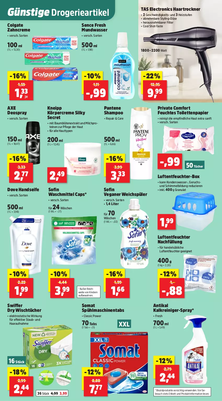 Aktueller Prospekt Thomas Philipps - von 01.09 bis 06.09.2025 - strona 11 - produkty: axe, Bau, bio, biozidprodukte, Blüte, Cap, colgate, creme, deo, deospray, dove, Elektro, feuchtes toilettenpapier, haartrockner, Handseife, HP, Kalkreiniger, Kinder, kneipp, Körpercreme, LG, Luftentfeuchter, milch, mundwasser, pantene, papier, Rauch, reiniger, rwe, Seife, shampoo, somat, swiffer, Ti, tisch, toilettenpapier, Trockner, tücher, waschmittel, wasser, weichspüler, zahncreme