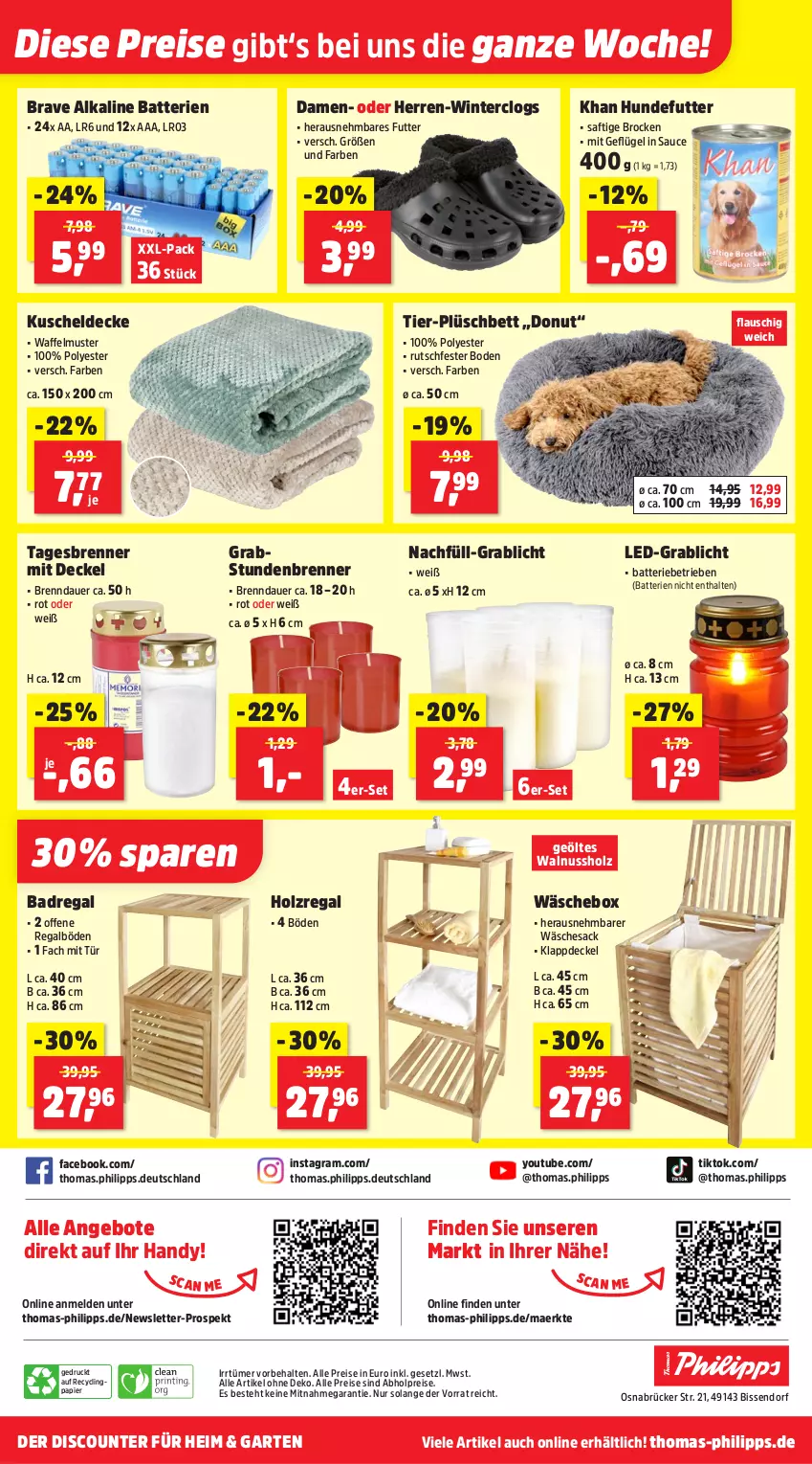 Aktueller Prospekt Thomas Philipps - von 01.09 bis 06.09.2025 - strona 15 - produkty: abholpreise, alle preise sind abholpreise, angebot, angebote, auer, Bad, Badregal, batterie, batterien, bett, Brock, Clin, Clogs, decke, Deckel, discount, Donut, eis, Garten, Geflügel, Handy, Holz, kuscheldecke, nuss, papier, Plüsch, regal, reis, sac, saft, sauce, Ti, walnuss, Winterclogs, Yo