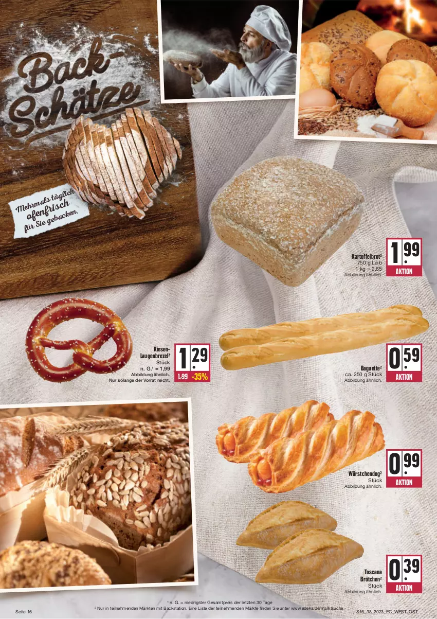 Aktueller Prospekt Edeka - Angebote der Woche - von 18.09 bis 23.09.2023 - strona 16 - produkty: baguette, brezel, brot, brötchen, deka, eis, kartoffel, Kartoffelbrot, Laugenbrezel, reis, Ti, würstchen, ZTE