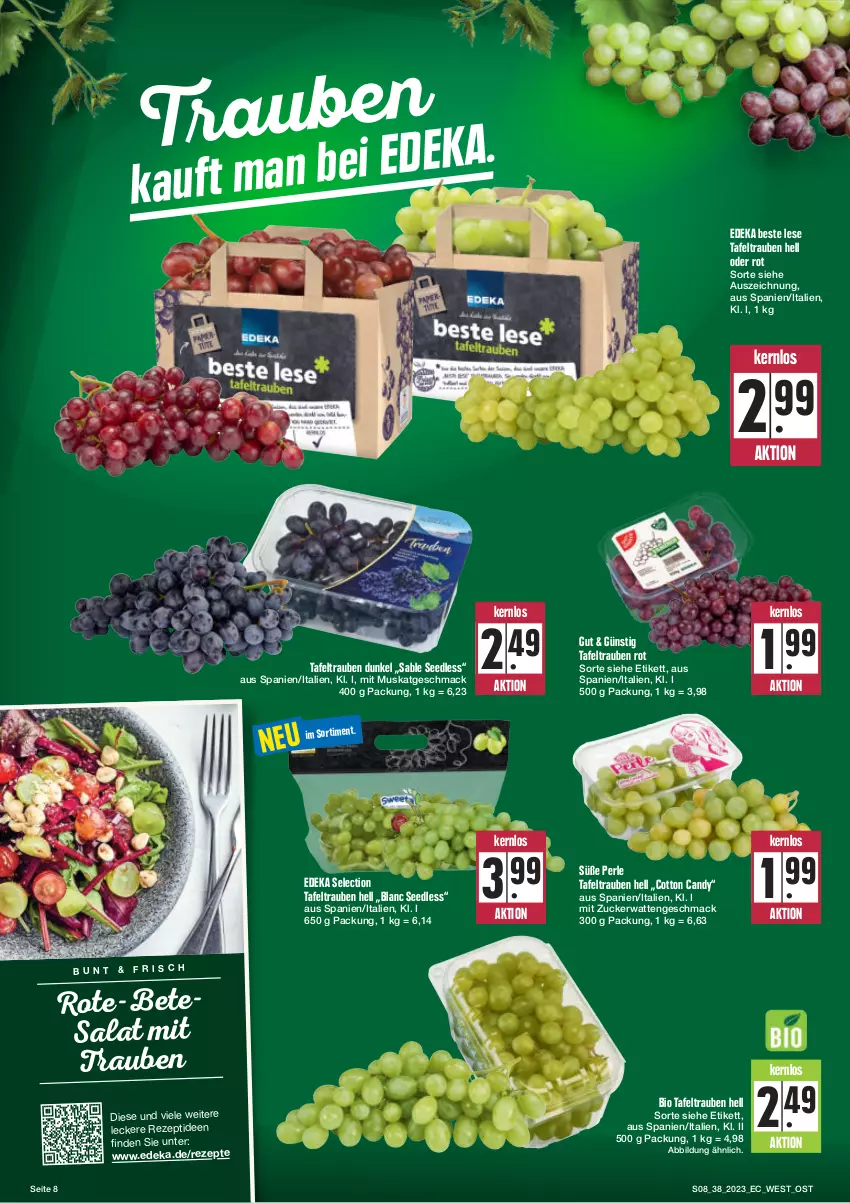 Aktueller Prospekt Edeka - Angebote der Woche - von 18.09 bis 23.09.2023 - strona 8 - produkty: bio, deka, mac, rezept, rezepte, salat, tafeltrauben, tesa, Ti, trauben, zucker