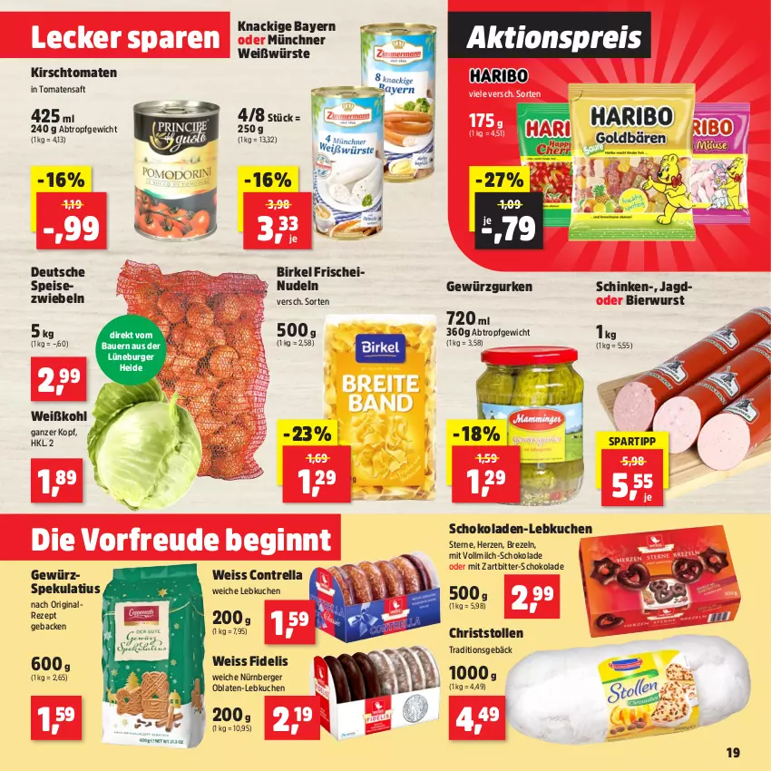 Aktueller Prospekt Thomas Philipps - von 30.09 bis 05.10.2024 - strona 19 - produkty: aktionspreis, auer, Bau, Bauer, Berger, bier, birkel, brezel, Brezeln, burger, eis, geback, gewürz, Gewürzgurke, gewürzgurken, gin, gurke, gurken, kirsch, kuchen, Lebkuchen, milch, nudel, nudeln, nürnberger, Oblaten, reis, rel, rezept, saft, schinken, schoko, schokolade, schokoladen, spartipp, Speisezwiebeln, Stollen, Ti, tomate, tomaten, Tomatensaft, vollmilch, Weißkohl, wurst, zwiebel, zwiebeln