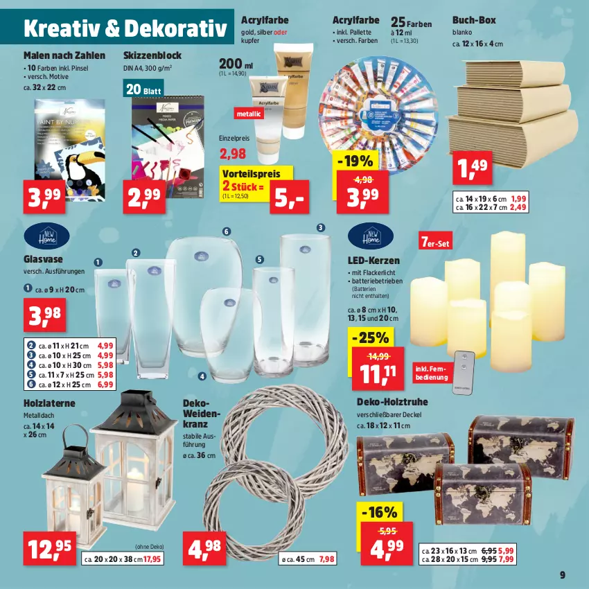 Aktueller Prospekt Thomas Philipps - von 30.09 bis 05.10.2024 - strona 9 - produkty: batterie, batterien, buch, decke, Deckel, din a4, eis, fernbedienung, Holz, Holzlaterne, kerze, Kranz, lack, Lacke, laterne, LED-Kerze, Pinsel, reis, Ti, Vase, vorteilspreis