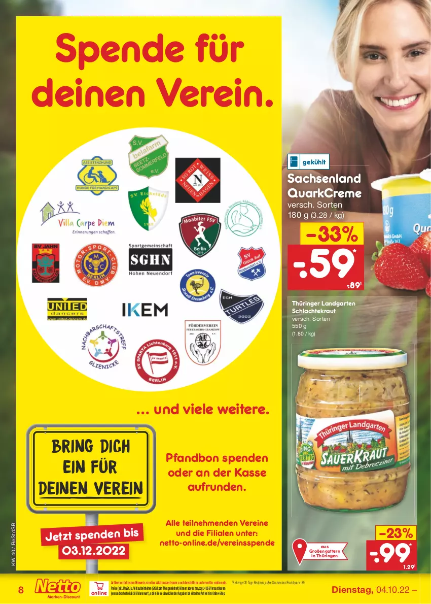 Aktueller Prospekt Netto Marken-Discount - Filial-Angebote - von 04.10 bis 08.10.2022 - strona 8 - produkty: bestpreis, creme, eis, frucht, Fruchtquark, Garten, Kraut, ndk, quark, reis, ring, sac, Ti, versandkostenfrei