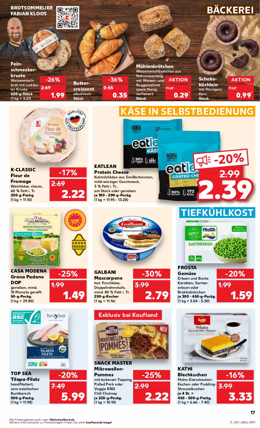 Aktueller Prospekt Kaufland - Prospekt - von 15.02 bis 21.02.2024 - strona 17 - produkty: angebot, angebote, auer, Becher, brita, brokkoli, brot, brötchen, butter, Casa Modena, chili, Croissant, doppelrahmstufe, eier, elle, erbsen, feinschmecker, filet, filets, frischkäse, frosta, galbani, Garten, gartenerbsen, grana, grana padano, honig, karotten, Käse, kuchen, mac, mascarpone, mikrowelle, milch, Mode, natur, Ofen, padano, pommes, pudding, Pulled Pork, Rana, schoko, snack, Streuselkuchen, Ti, tiefkühlkost, tisch, veggie, weichkäse, weizenmischbrot