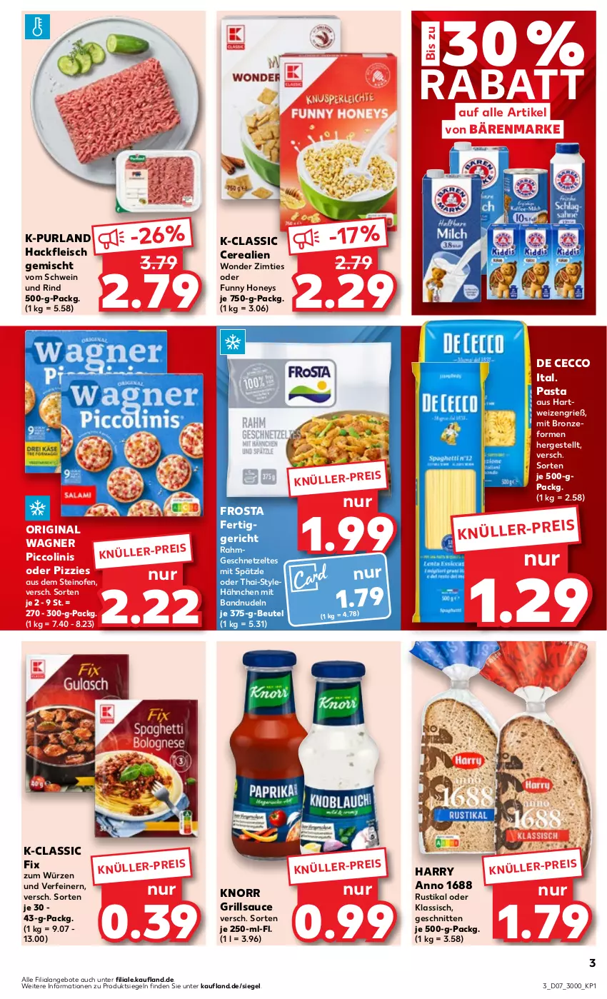 Aktueller Prospekt Kaufland - Prospekt - von 15.02 bis 21.02.2024 - strona 3 - produkty: angebot, angebote, bärenmarke, beutel, cerealien, De Cecco, ecco, eis, fertiggericht, fleisch, frosta, geschnetzeltes, gin, grill, grillsauce, hackfleisch, hackfleisch gemischt, hartweizen, knorr, nudel, nudeln, Ofen, original wagner, pasta, piccolinis, purland, rind, sauce, schnitten, schwein, schwein und rind, steinofen, Ti, vom schwein und rind, wagner, wein, Zelt