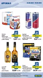 Gazetka promocyjna Metro - App Deals - Gazetka - ważna od 09.08 do 09.08.2025 - strona 2 - produkty: coupon, drink, duplo, energy drink, ferrero, Finish, flasche, geschirr, geschirrspülmittel, getränk, getränke, Kinder, licor, licor 43, Palette, papier, red bull, riegel, spülmittel, Ti, waschmittel