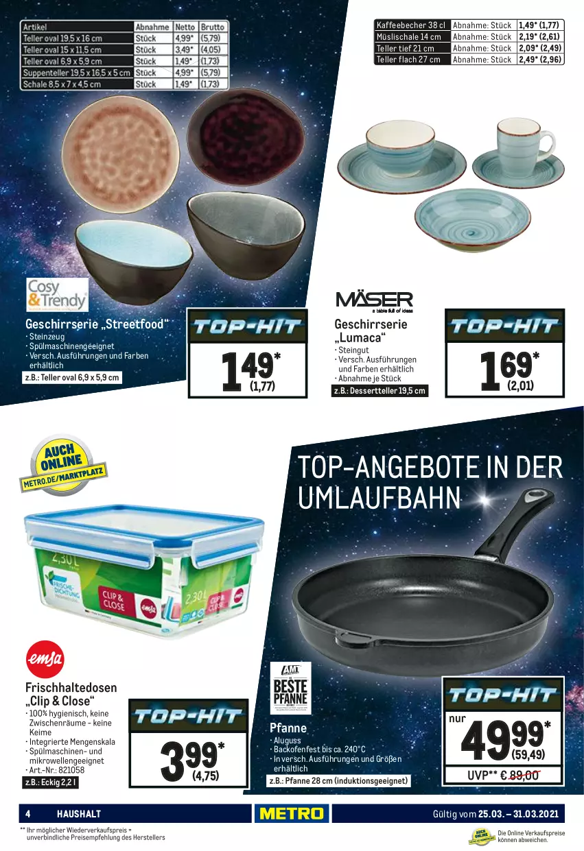 Aktueller Prospekt Metro - NonFood - von 25.03 bis 31.03.2021 - strona 4 - produkty: backofen, Becher, dessert, Dessertteller, eis, elle, frischhaltedosen, geschirr, Geschirrserie, kaffee, kaffeebecher, mac, mikrowelle, müsli, Müslischale, Ofen, pfanne, reis, Schal, Schale, spülmaschinen, teller, Ti