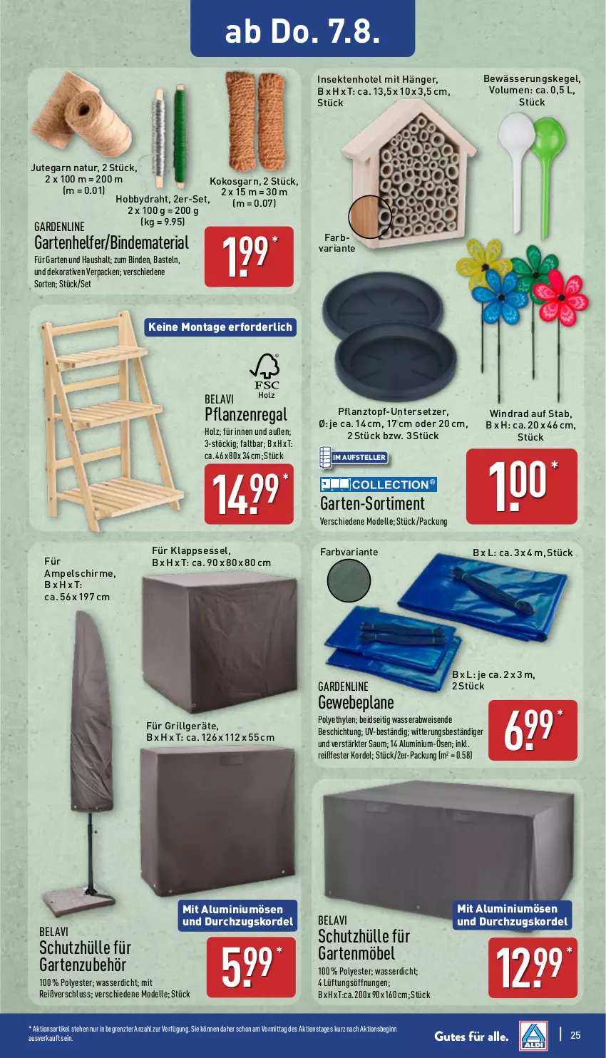 Aktueller Prospekt Aldi Nord - Von Montag - von 04.08 bis 09.08.2025 - strona 25 - produkty: ampelschirm, binden, dell, Draht, eis, elle, Garten, gartenmöbel, Gewebeplane, gin, grill, Hobby, Holz, klappsessel, kokos, LG, möbel, Mode, natur, pflanze, pflanzen, Pflanztopf, regal, Ria, schirme, schutzhülle, sekt, sessel, teller, Ti, topf, Untersetzer, wasser, ZTE