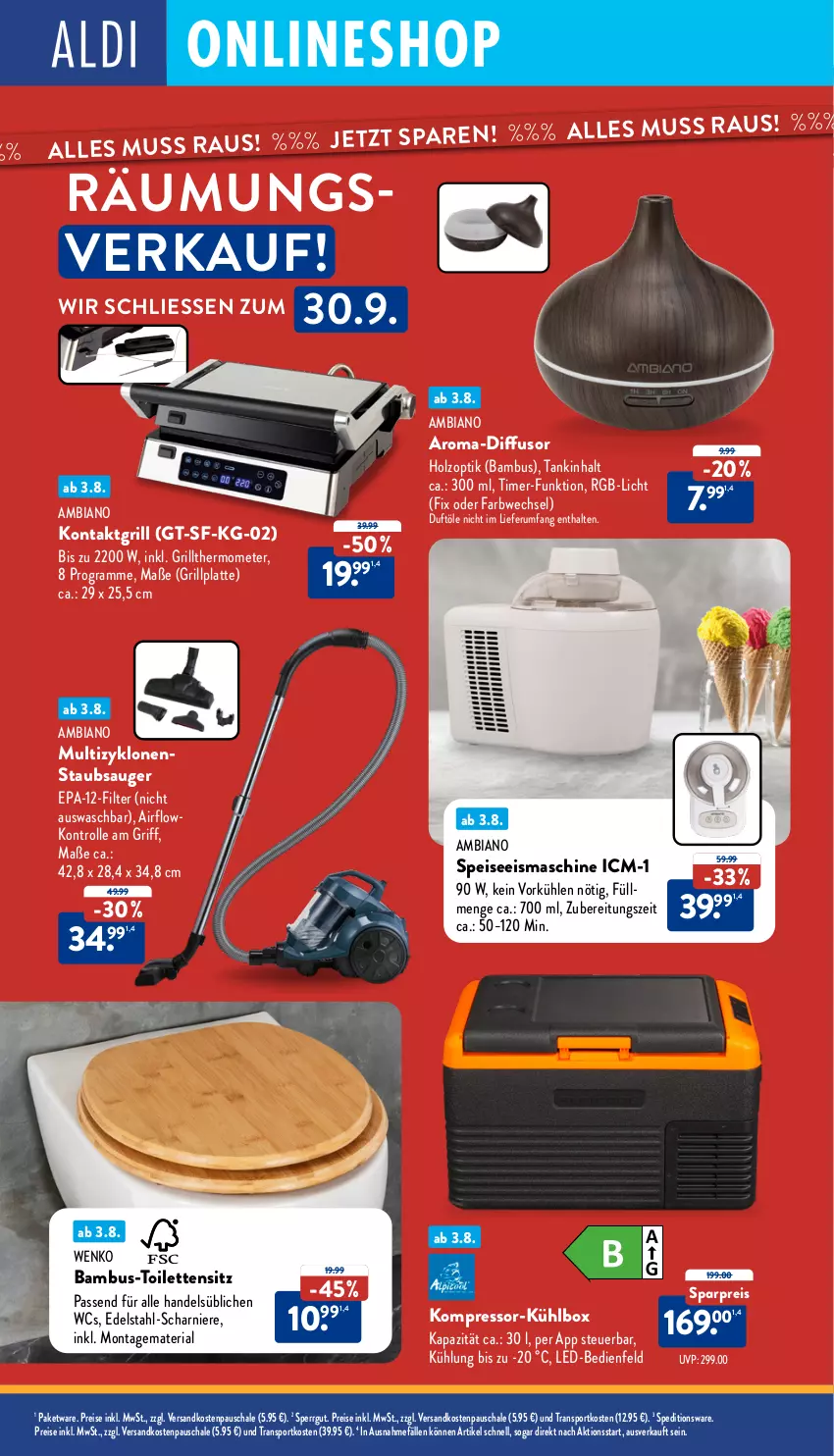 Aktueller Prospekt Aldi Nord - Von Montag - von 04.08 bis 09.08.2025 - strona 34 - produkty: ambia, bambus, edelstahl, eis, eismaschine, grill, grillplatte, Holz, kompressor, kontaktgrill, kühlbox, latte, ndk, passend für alle, reis, Ria, rum, Schal, Schale, Sport, staubsauger, thermometer, Ti, timer, wenko
