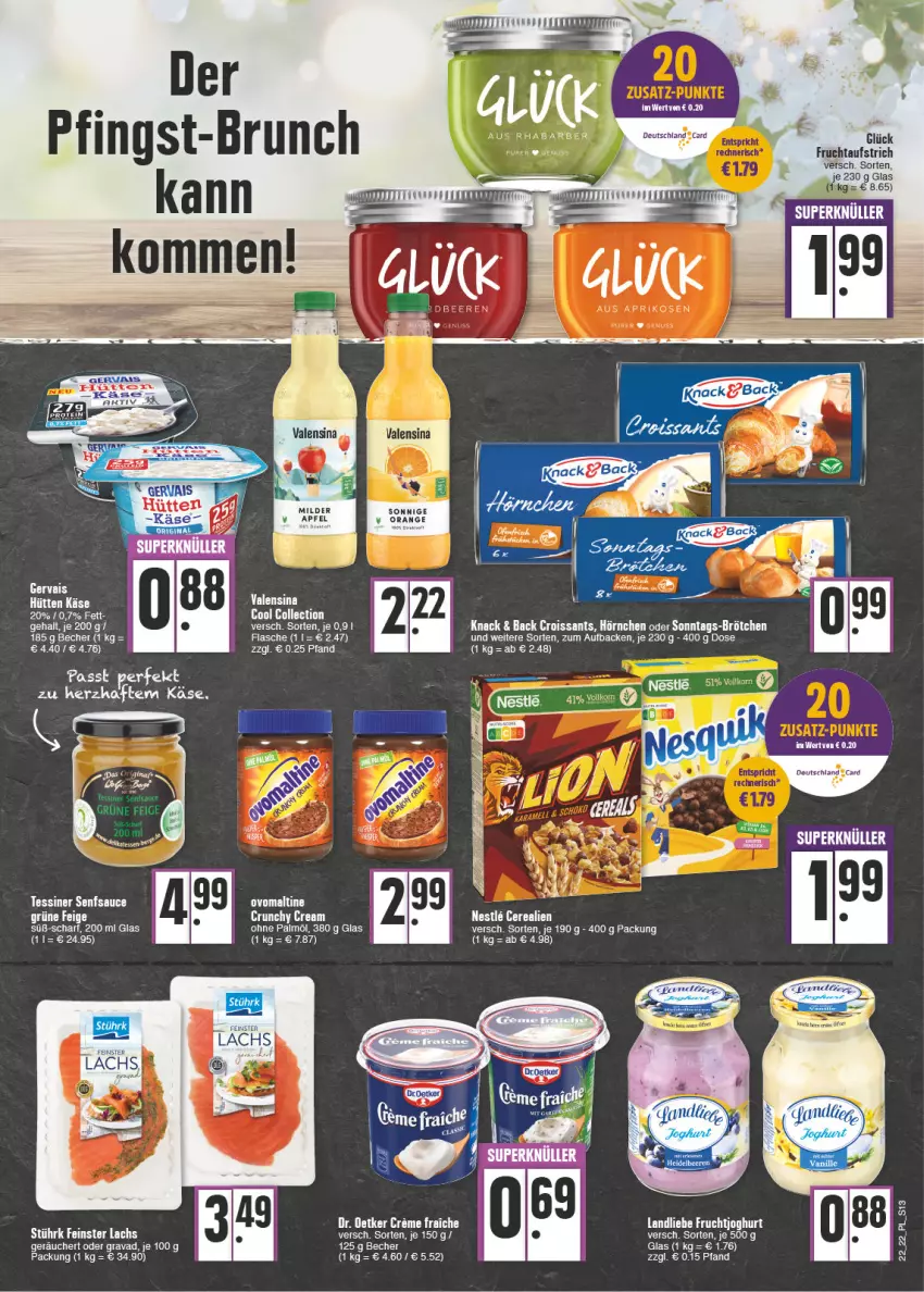 Aktueller Prospekt E Center - Angebote der Woche - von 30.05 bis 04.06.2022 - strona 13 - produkty: apfel, aufstrich, Becher, brötchen, Croissant, croissants, flasche, frucht, fruchtaufstrich, fruchtjoghurt, hörnchen, joghur, joghurt, lachs, landliebe, ohne palmöl, orange, rhabarber, sauce, senf, stührk, tee, Ti, valensina