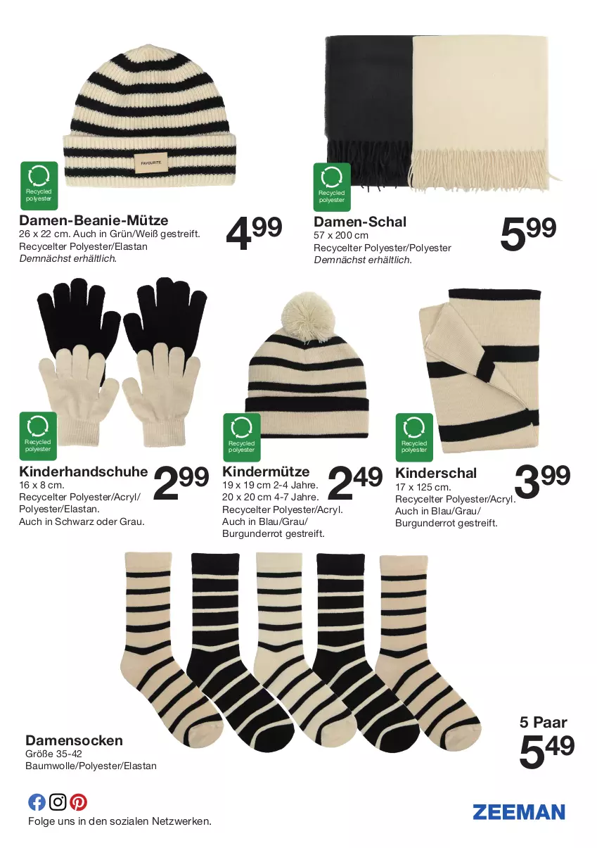 Aktueller Prospekt Zeeman - Prospekte - von 14.09 bis 20.09.2024 - strona 13 - produkty: Bau, baumwolle, Beanie, burgunder, handschuhe, Kinder, LG, Mütze, Schal, schuhe, socken, wolle