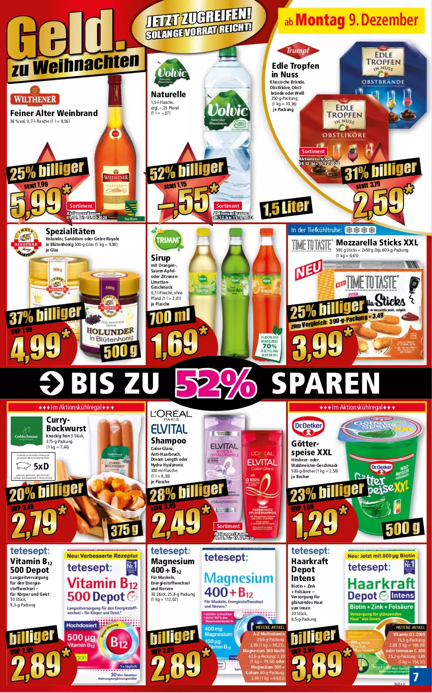 Aktueller Prospekt Norma - Norma - von 09.12 bis 16.12.2024 - strona 7 - produkty: apfel, Becher, bio, Blüte, blütenhonig, bockwurst, Clin, curry, dip, eis, elle, flasche, gelee, götterspeise, himbeer, holunder, honig, hyaluron, kraft, kühlregal, likör, limette, limetten, mac, magnesium, magnesium 400, Meister, Mett, metten, mozzarella, natur, nuss, obst, orange, orangen, recyclingmaterial, regal, rel, Ria, sanddorn, shampoo, sirup, Spezi, Ti, vita, Vitamin B, Vitamin D, waldmeister, wein, weinbrand, wurst, zitrone, zitronen