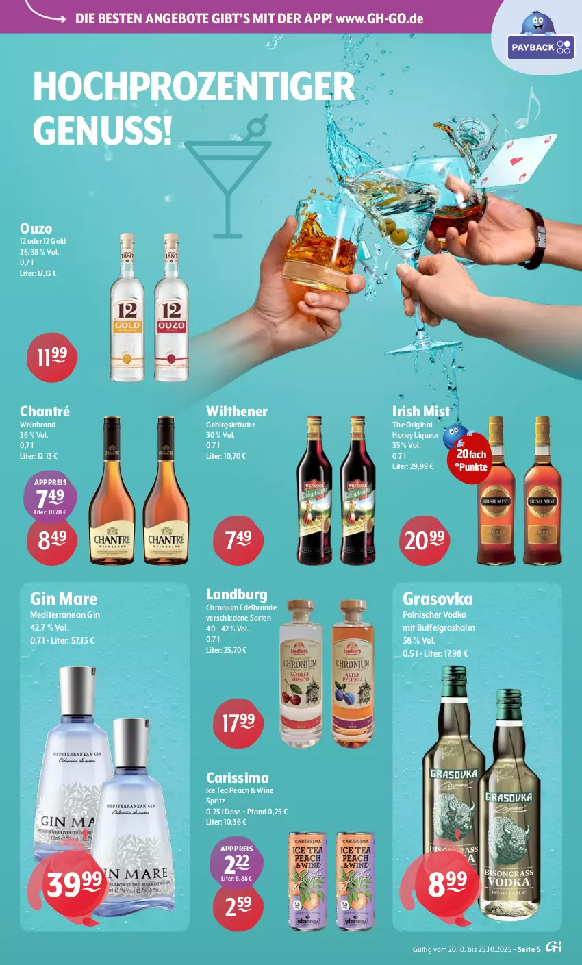 Aktueller Prospekt Getraenke Hoffmann - Prospekte - von 20.10 bis 25.10.2025 - strona 5 - produkty: angebot, angebote, chantré, eis, gin, gin mare, HP, ice tea, kräuter, LG, liqueur, nuss, ouzo, ouzo 12, reis, sim, Ti, vodka, wein, weinbrand, wilthener