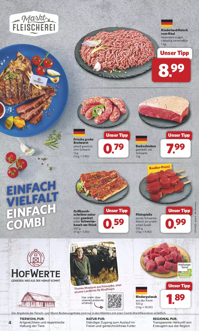 Aktueller Prospekt Combi - Prospekte - von 12.08 bis 17.08.2024 - strona 4 - produkty: angebot, angebote, Bau, bauchscheiben, bratwurst, eis, ente, filet, filets, fleisch, Fleischerei, gewürz, grill, Grillbauch, grobe bratwurst, gulasch, hackfleisch, natur, reis, rind, rinder, rindergulasch, rinderhackfleisch, rindfleisch, rwe, Schere, schinken, schwein, schweine, Schweinebauch, schweinefleisch, Ti, Tiere, tisch, wein, weine, wurst