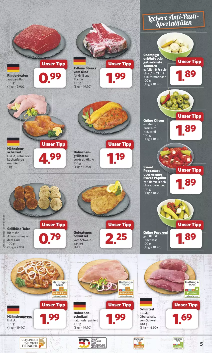 Aktueller Prospekt Combi - Prospekte - von 12.08 bis 17.08.2024 - strona 5 - produkty: asti, basilikum, braten, Cap, champignon, frischkäse, frischkäsezubereitung, für grill und pfanne, Getrocknete Tomaten, gewürz, grill, grill und pfanne, Grillkäse, grüne oliven, gyros, Hähnchengyros, hähnchenschenkel, Hähnchenschnitzel, henkel, Käse, kräuter, küche, Küchen, marinade, natur, olive, oliven, orange, paprika, peperoni, Peroni, pfanne, rind, rinder, rinderbraten, Schal, Schale, schenkel, schnitzel, schwein, Spezi, steak, steaks, T-Bone Steak, Ti, tomate, tomaten, und pfanne, wein