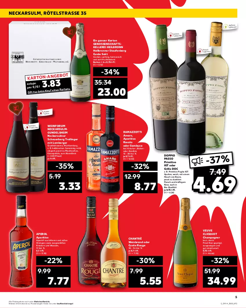 Aktueller Prospekt Kaufland - Spezielle Angebote - von 12.05 bis 18.05.2022 - strona 5 - produkty: amaro, angebot, angebote, aperitif, aperitivo rosato, aperol, beere, Berger, bio, Blüte, Bronner, brot, brut, champagne, champagner, chantré, cuvée, doppio passo, eis, elle, fleisch, frucht, grill, grillo, Heu, Käse, kräuter, kräutern, likör, maultaschen, orange, orangen, passo, Pinot, pinot noir, primitivo, qualitätswein, qualitätsweine, rama, ramazzott, ramazzotti, rosato, rotwein, rouge, rum, sambuca, sekt, Tasche, taschen, Ti, trolli, trollinger, wein, weinbrand, weine, Weißwein, zott