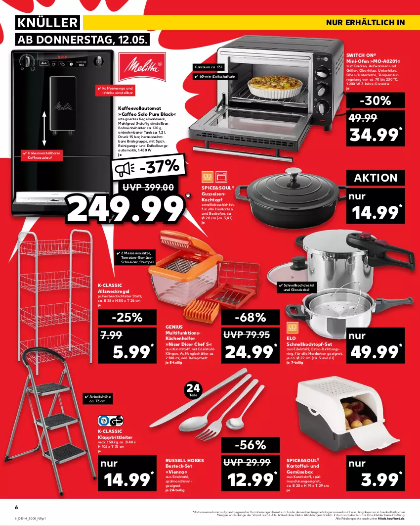 Aktueller Prospekt Kaufland - Spezielle Angebote - von 12.05 bis 18.05.2022 - strona 6 - produkty: angebot, angebote, auto, backofen, Behälter, besteck, besteck-set, bohne, bohnen, caffe, decke, Deckel, Eckregal, edelstahl, eis, garraum, Glasdeckel, grill, herdarten, kaffee, kaffeevollautomat, kartoffel, klapptritt, Kochtopf, küche, Küchen, Küchenhelfer, lack, LG, maille, messer, Ofen, regal, Reinigung, rezept, ring, russell hobbs, Schal, Schnellkochtopf, spülmaschinen, Ti, tomate, tomaten, topf, topf-set, uhr, und gemüse, weck, ZTE