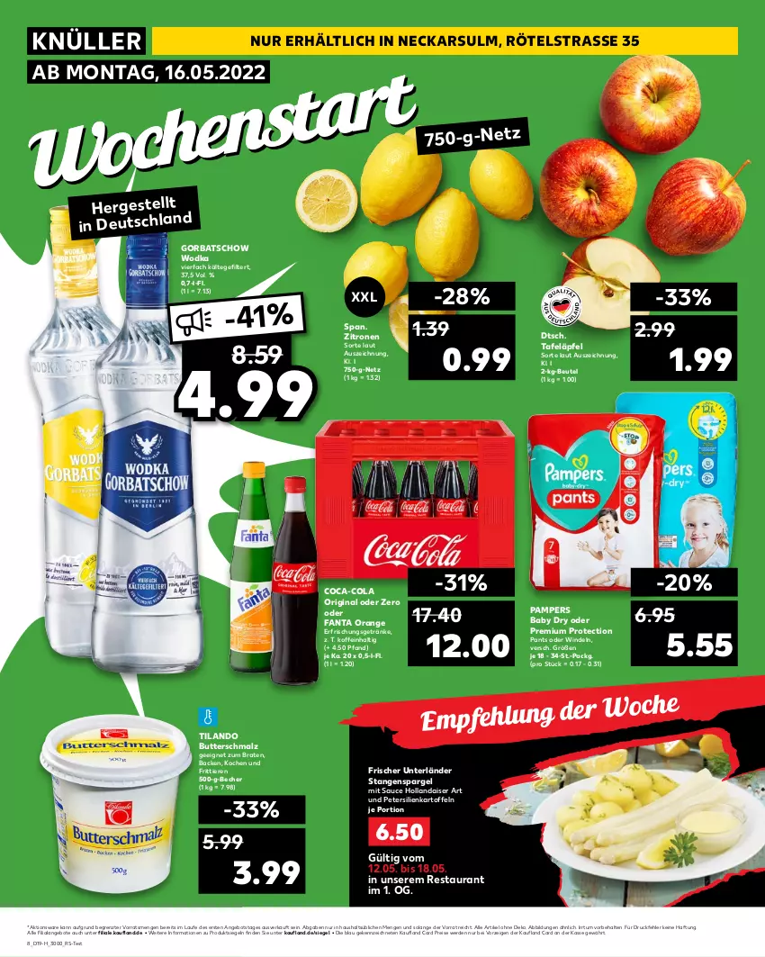 Aktueller Prospekt Kaufland - Spezielle Angebote - von 12.05 bis 18.05.2022 - strona 8 - produkty: angebot, angebote, Becher, beutel, braten, butter, Butterschmalz, coca-cola, cola, eis, erde, erfrischungsgetränk, erfrischungsgetränke, fanta, getränk, getränke, gin, Gorbatschow, gorbatschow wodka, hollandaise, kartoffel, kartoffeln, malz, orange, pampers, pampers baby dry, Pants, petersilie, reis, sauce, sauce hollandaise, Schmalz, spargel, stangenspargel, tafeläpfel, Ti, Tiere, windeln, wodka, zitrone, zitronen, ZTE