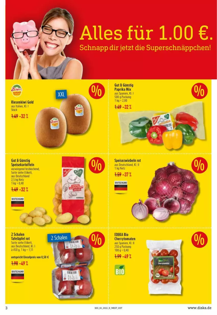 Aktueller Prospekt Diska - Prospekte - von 10.01 bis 15.01.2022 - strona 3 - produkty: bio, Bose, cherrytomaten, deka, edeka bio, eis, kartoffel, kartoffeln, kiwi, Kiwi Gold, paprika, paprika mix, Schal, Schale, speisekartoffeln, Speisezwiebeln, tafeläpfel, tee, Ti, tomate, tomaten, zwiebel, zwiebeln