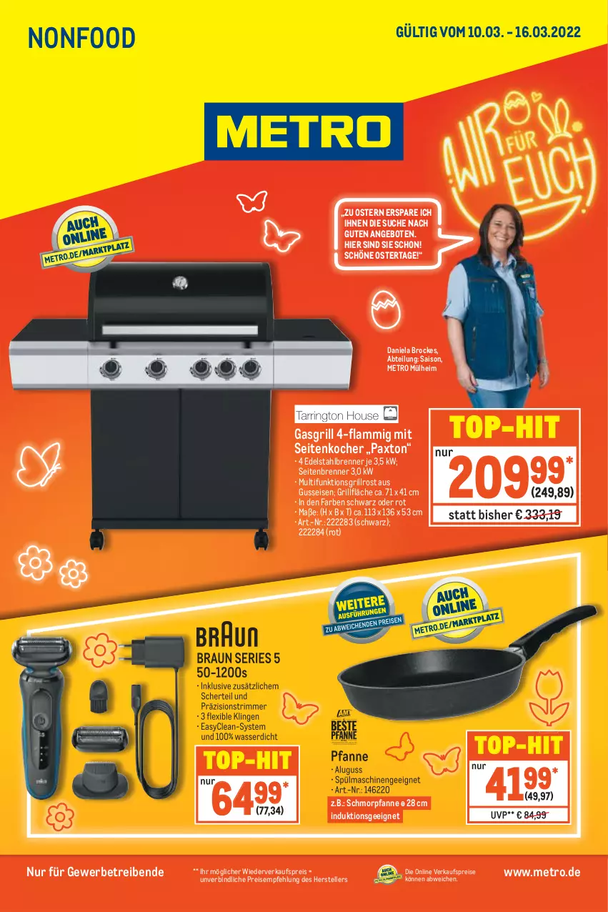 Aktueller Prospekt Metro - NonFood - von 10.03 bis 16.03.2022 - strona 1 - produkty: Abtei, angebot, angebote, braun, Brock, edelstahl, eis, elle, gasgrill, grill, grillfläche, grillrost, Kocher, lamm, Metro, Pax, pfanne, reis, schmorpfanne, spülmaschinen, teller, Ti, top-hit, wasser