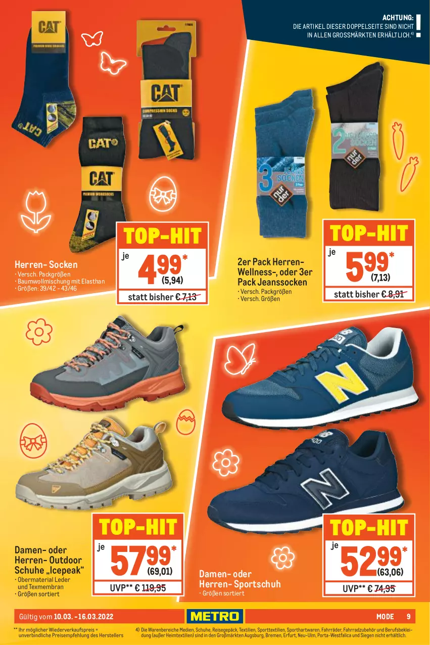 Aktueller Prospekt Metro - NonFood - von 10.03 bis 16.03.2022 - strona 9 - produkty: Bau, baumwollmischung, eis, elle, Fahrrad, heimtextilien, jeans, kleid, Kleidung, Mode, reis, Ria, schuhe, socken, Sport, teller, Ti, top-hit