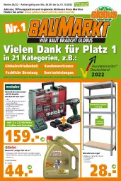 Gazetka promocyjna  - Prospekt für Globus Baumarkt  Achern - Gazetka - ważna od 01.10 do 01.10.2022 - strona 1 - produkty: akku, akku-bohrschrauber, Bau, Bohrschrauber, Eckregal, eis, elle, Holz, koffer, ladegerät, monitor, regal, steckregal, Ti