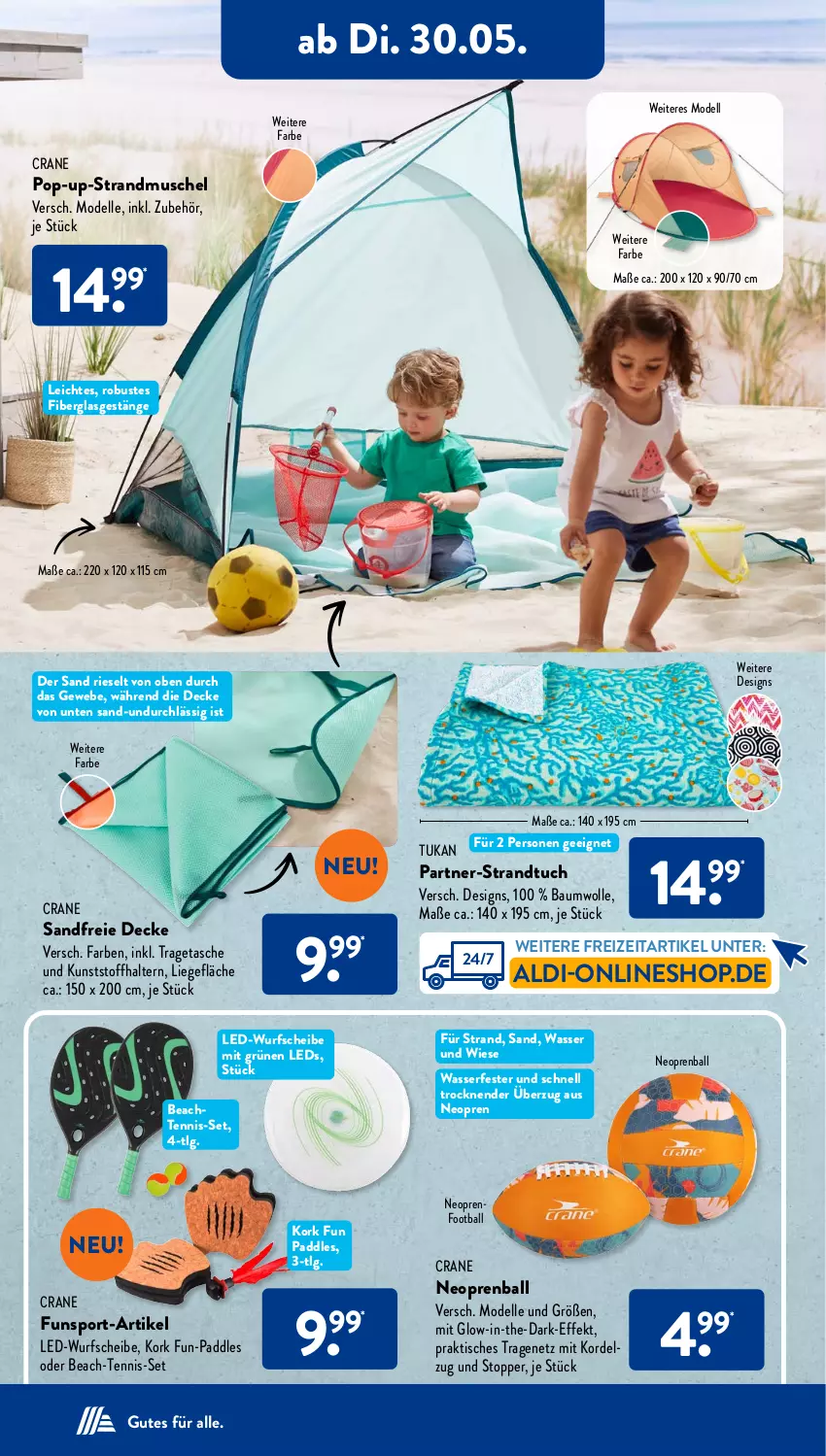 Aktueller Prospekt AldiSud - NÄCHSTE WOCHE - von 30.05 bis 03.06.2023 - strona 14 - produkty: aldi, ball, Bau, baumwolle, decke, dell, elle, leds, LG, Liege, Mode, Sport, strandtuch, Tasche, Ti, tisch, topper, tragetasche, tuc, wasser, wolle