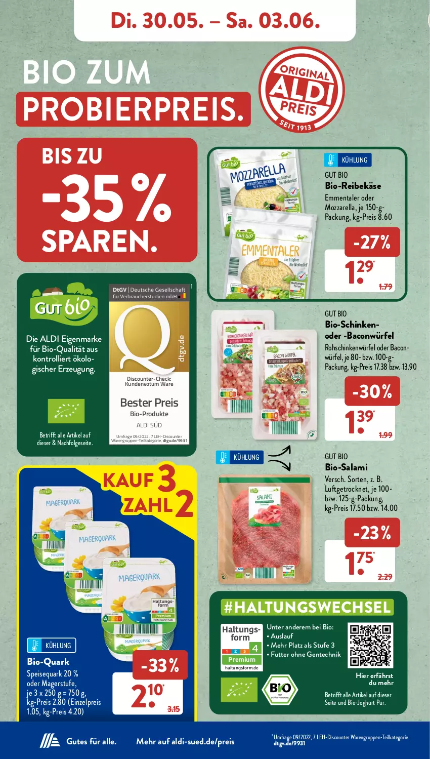 Aktueller Prospekt AldiSud - NÄCHSTE WOCHE - von 30.05 bis 03.06.2023 - strona 8 - produkty: aldi, bacon, bier, bio, bio-joghurt, Bio-Salami, discount, eis, emmentaler, ente, gsw, joghur, joghurt, Käse, LG, mozzarella, quark, Reibekäse, reis, rel, rohschinken, salami, schinken, speisequark, Ti, trolli, würfel