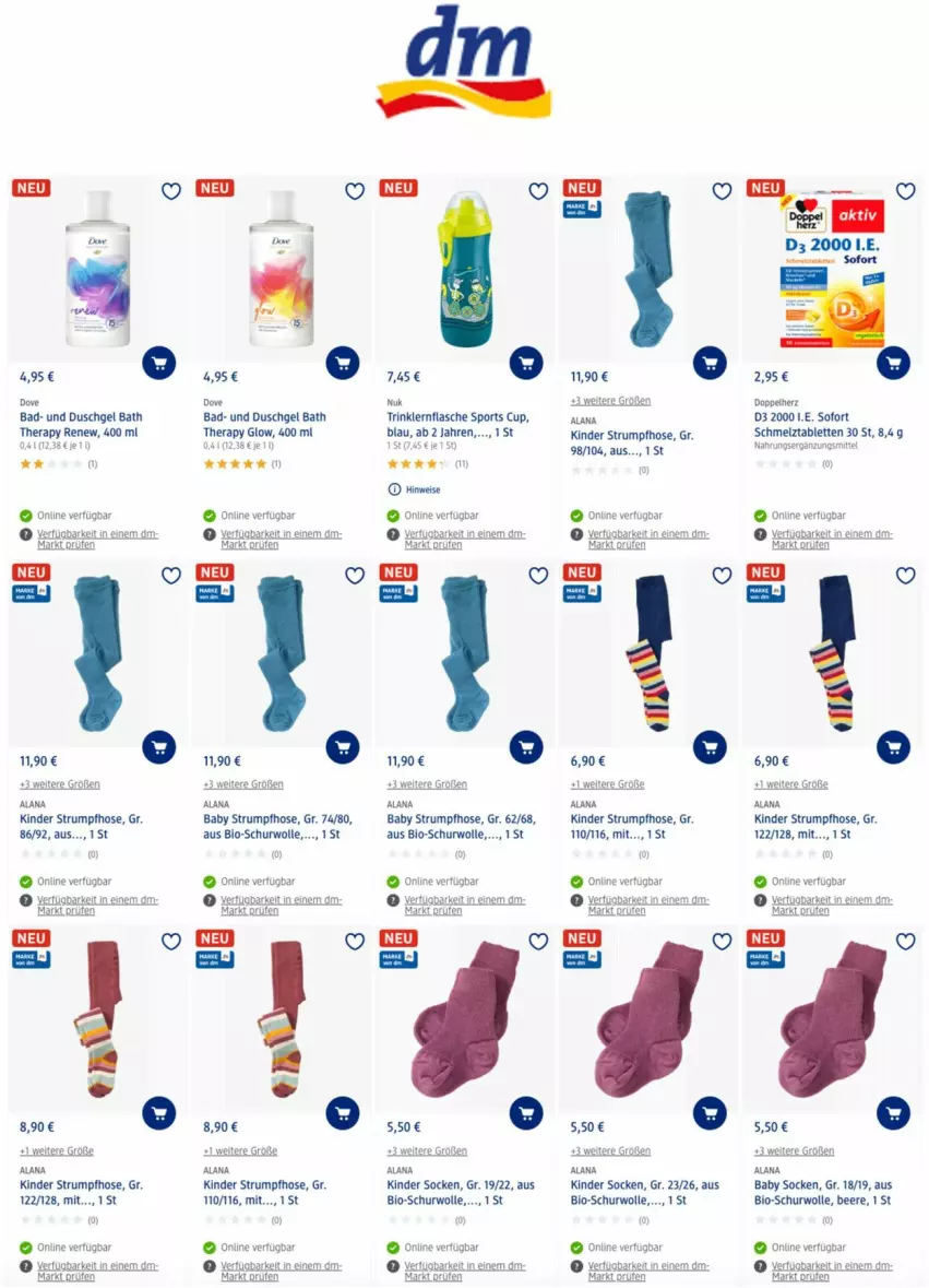 Aktueller Prospekt Dm Drogerie - Prospekte - von 17.10 bis 02.11.2022 - strona 6 - produkty: Bad, beere, bio, dove, duschgel, eis, flasche, hose, Kinder, nuk, rum, socken, Sport, Strumpfhose, tablet, tablett, Tablette, Ti, wolle