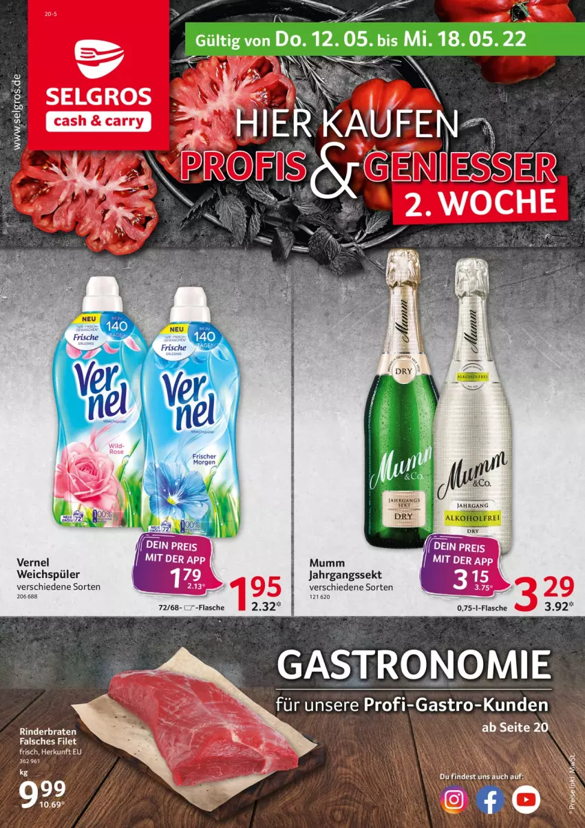 Aktueller Prospekt Selgros - Food - von 12.05 bis 18.05.2022 - strona 1 - produkty: eis, flasche, jahrgangssekt, LG, mumm, reis, sekt, Ti, vernel, weichspüler